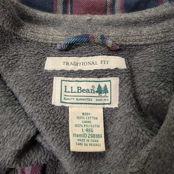 Vintage LL Bean Mens Fleece Lined Flannel Shacket Size L Button Lumberjack - Picture 3 of 11